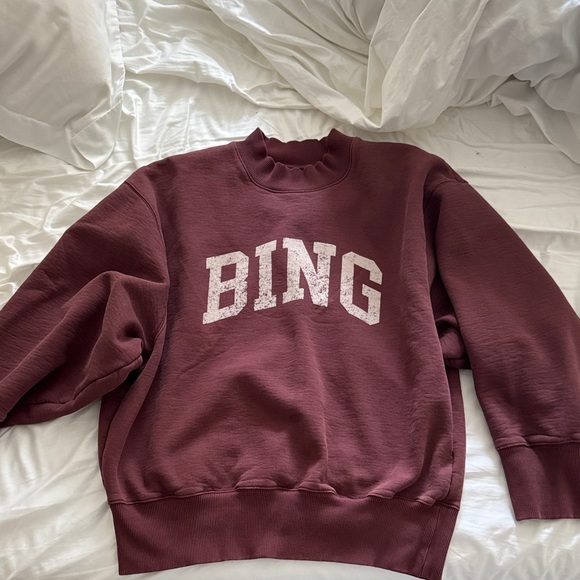 Anine Bing Sweaters - Anine Bing Maroon Crewneck Sweatshirt with White Logo